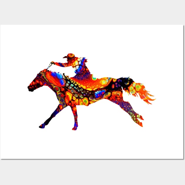 Cowgirl Barrel Racing on Galloping Horse with Marble Background Wall Art by SAMMO